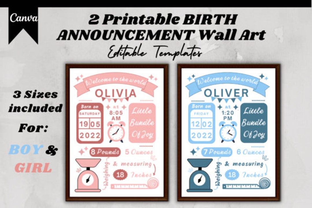 Birth Announcement Template, Printable Newborn Baby, Editable Meet Baby