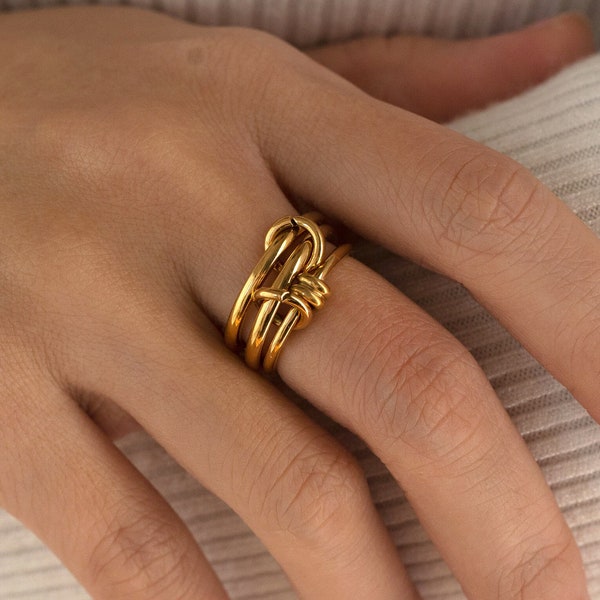 Stainless Steel MultiLayered Interlocking Ring Gold or Silver, Interlocking Stainless Steel Ring, Mixed Metals Multilayered Ring, Two Toned