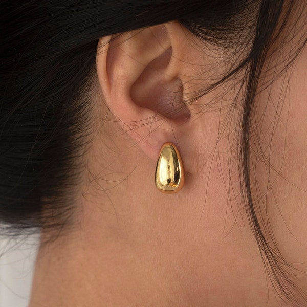 24k Gold Plated Small Teardrop Earrings, Gold or Silver Water Drop Earrings, Dainty Simple Teardrop Earrings, Dome Earrings