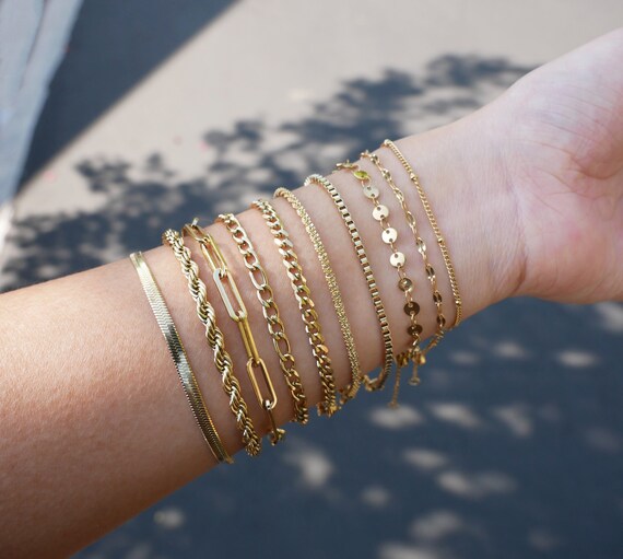 Adoyi Gold Bracelets For Women, 14K Gold Plated Bracelet Stack Set Adjustable Stackable Charm Bracelets Paperclip Chain Cuban Link Layered Waterproof Gold Jewelry Sets Gifts For Womens 606872 Gold 60 In Small Wrist 8 thumbnail image