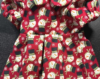 Red Christmas snowman Doll Dress with Collar - Fits any 18in Doll, Fits American Girl Doll