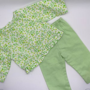 Long Sleeves and Pants Set - Fits 18in Doll - Green and Yellow 2 piece set - vintage style -  Fits American Girl Doll hook and loop closure