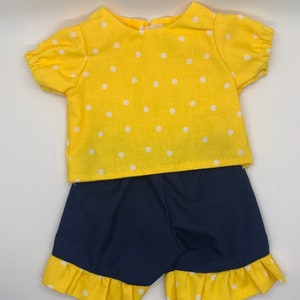 Short Sleeves and Shorts Set - Fits any 18in Doll - vintage doll style  - Fits American Girl Doll hook and loop closure