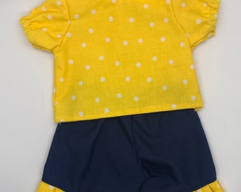Short Sleeves and Shorts Set - Fits any 18in Doll - vintage doll style  - Fits American Girl Doll hook and loop closure