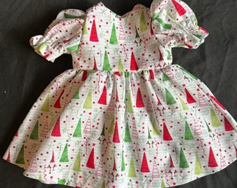 Christmas Doll Dress - Fits any 18in Doll - Holiday Trees - Fits American Girl Doll hook and loop closure