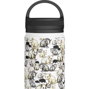 Opossum Water Bottle Stainless Steel with Handle Lid, Cute Possum Pattern, Opossum Water Bottle, Possum Bottle, Opossum Gift, Cute Opossum