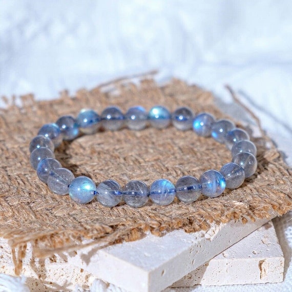 Natural Labradorite Moonstone Stone Beaded Bracel… - image 1