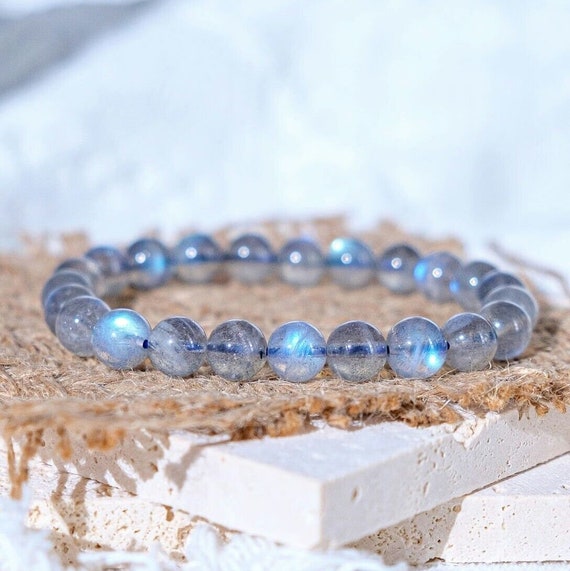 Natural Labradorite Moonstone Stone Beaded Bracel… - image 2