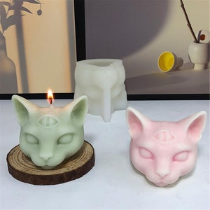 Drie-ogen Kattenkop Kaars Siliconen Mal 3D Kat Geurkaars Zeep Gips Ornamenten Maken Mold Party Party Kaars Gift Mold