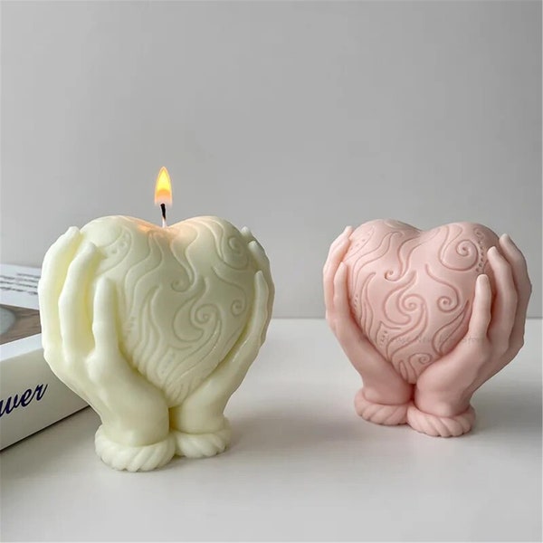 Human Hand Holding Heart Silicone Candle Mold Emboss Love Soap Resin Plaster Chocolate Ice Mould