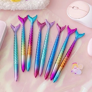 3 stylos à encre gel colorés queue de sirène, fournitures d'écriture pour bureau d'école, joli stylo, prix enfants, cadeau de papeterie