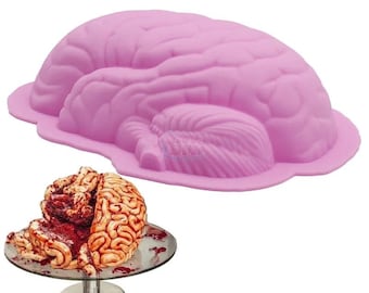 3D Human Brain Shape Pan Silicone Halloween Cake Mold, Baking and Pudding Mold, Kitchen Bakeware Accessories