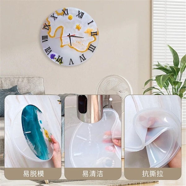 Large Round Clock Resin Epoxy Molds Silicone Wall Decor Arabic Roman Clock Dial Room Hanging Ornaments DIY Crafts Mould