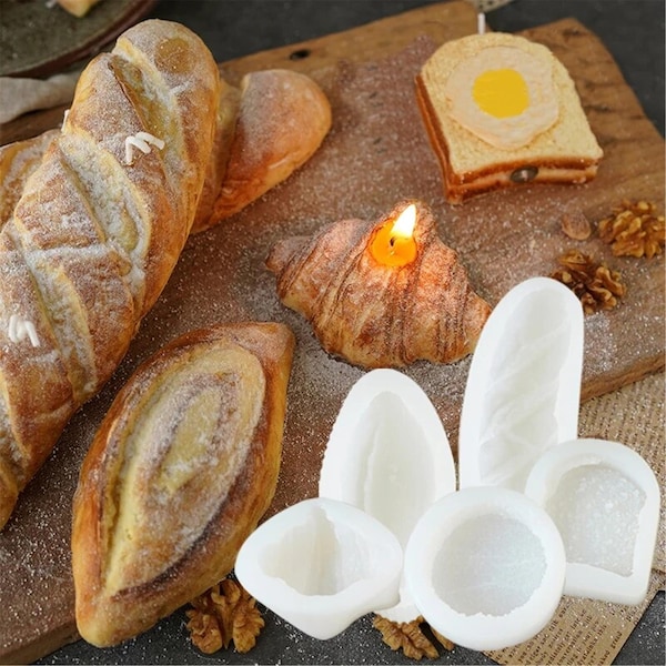 Moule en silicone simulé de tartelette et de croissant de pain grillé moelleux, moule pour bougie parfumée fait main, moule à dessert pour cuisine