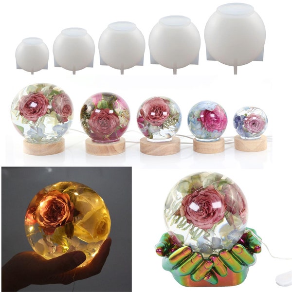 DIY einteilige kugelförmige Kristall-Epoxidharz-Kugel-Form-Trockenblumen-Kugel-Spiegel-Silikon-Form