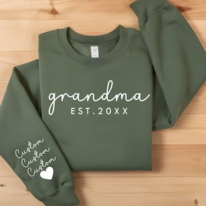 Personalized Grandma Sweatshirt: Est Year, Grandkids Names Sleeve