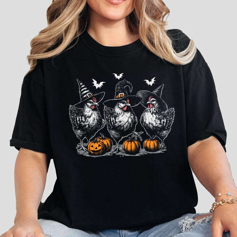 halloween theme witches chicken shirt