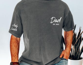 Personalized Dad T-Shirt: Custom EST Date, Kids Names Sleeve