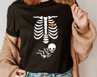 Camiseta de Halloween para embarazadas: Camiseta de esqueleto para bebé embarazada