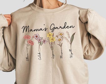 Custom Birth Flower Mama's Garden Sweatshirt, Personalized Mom Gift