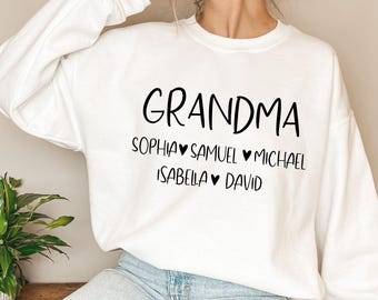 Personalized Grandma Sweatshirt – Custom Grandkids Names, Mother's Day Gift