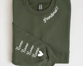 Custom Grandma Sweatshirt – Grandkids Names on Sleeve, Personalized Gift