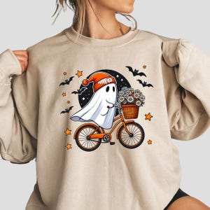 Halloween Ghost Sweatshirt & Hoodie, Cute Ghost Shirt for Women, Spooky Season Fall Shirt, Cycling Ghost Funny Halloween Gift