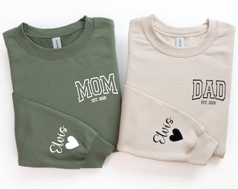 Custom Parent EST. Sweatshirt: Matching Mom and Dad Hoodie - Kids Names on Sleeve