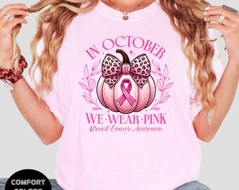 T-shirt rose citrouille de sensibilisation au cancer du sein : en octobre, nous portons du rose