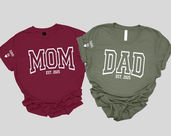 Custom Mom Est. Dad Est. T-Shirt: Personalized Kids Names Sleeve