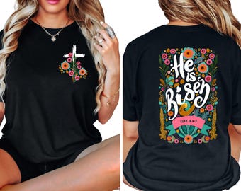 Chemise chrétienne de Pâques « Il est ressuscité » - T-shirt religieux floral