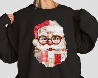 Patchwork Santa Christmas Sweatshirt & Hoodie - Matching Family Sweaters