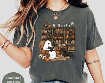Ghost Reading Books Comfort Colors Shirt: Bookish Halloween Tee