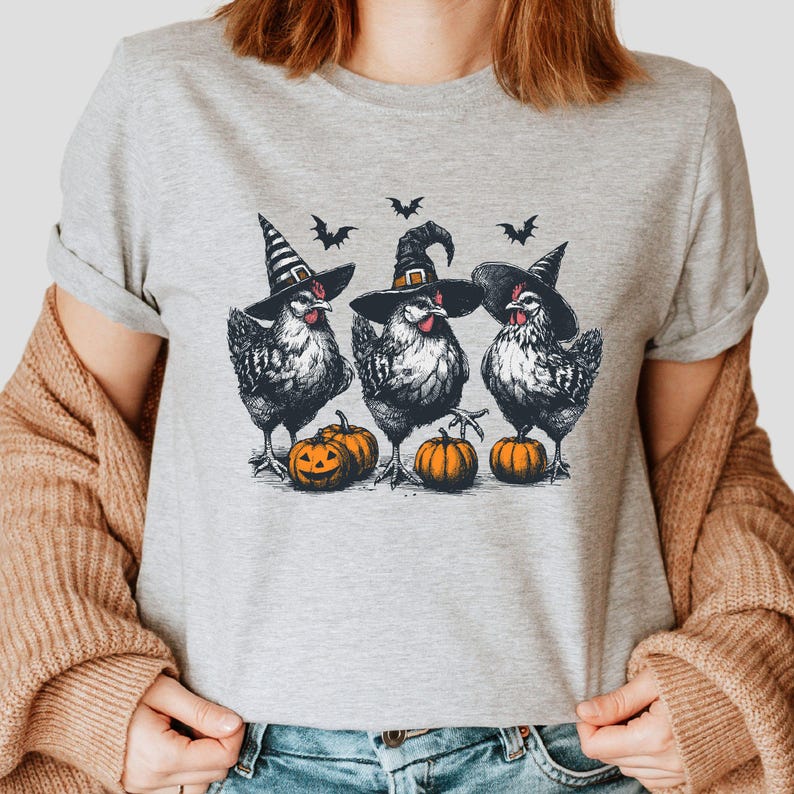 halloween theme witches chicken shirt