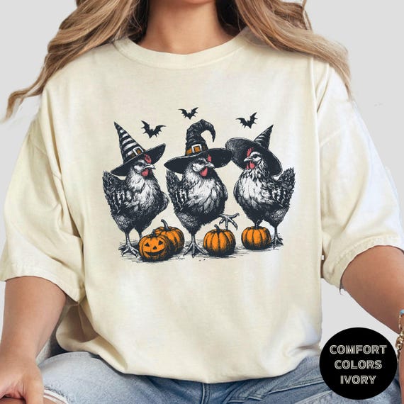 Chicken Witches Halloween T-shirt: Funny Vintage Tee