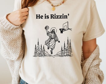 He Is Rizzin' Basketball T-Shirt: Funny Easter Jesus Gift