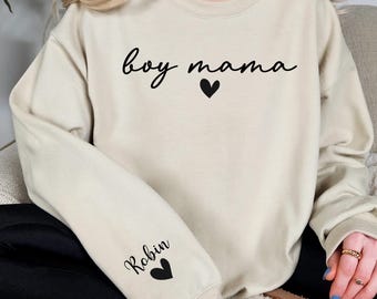 Custom Boy Mama Sweatshirt with Sleeve Names – Personalized Mom Hoodie