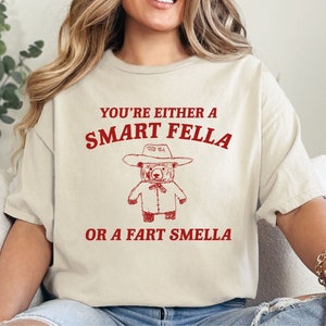 Retro Cartoon Bear T-Shirt: Smart Fella or Fart Smella?