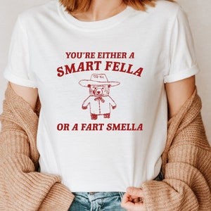 Retro Cartoon Bear Meme T-Shirt: Smart Fella or Fart Smella