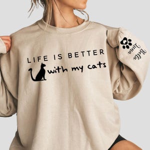 Custom Cat Mom Sweatshirt: Personalized Cat Name Sleeve, Pet Lover Gift
