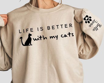 Custom Cat Mom Sweatshirt: Personalized Cat Name Sleeve, Pet Lover Gift