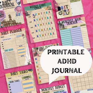 ADHD Aesthetic Vintage Theme Editable Journaling Pages in Canva, Canva Template Pack, Cute Scrapbook Design Journaling ADHD Canva Planner