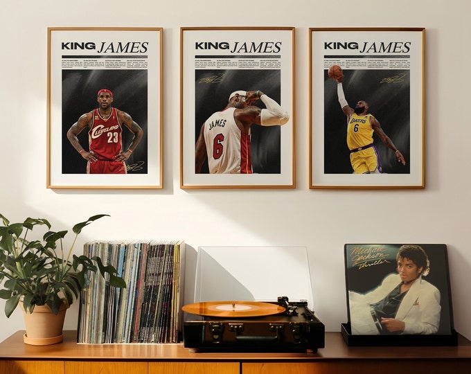 Affiche Lebron James, 3 époques, Miami Heat, Lakers, Cleveland Cavaliers, Affiche de basket-ball, Affiche NBA