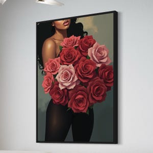 Flower Art, Black Woman Art, African American Art, Afrocentric Art, Black Art Print, Black Female Art, Women with flowers, Black Girl Magic