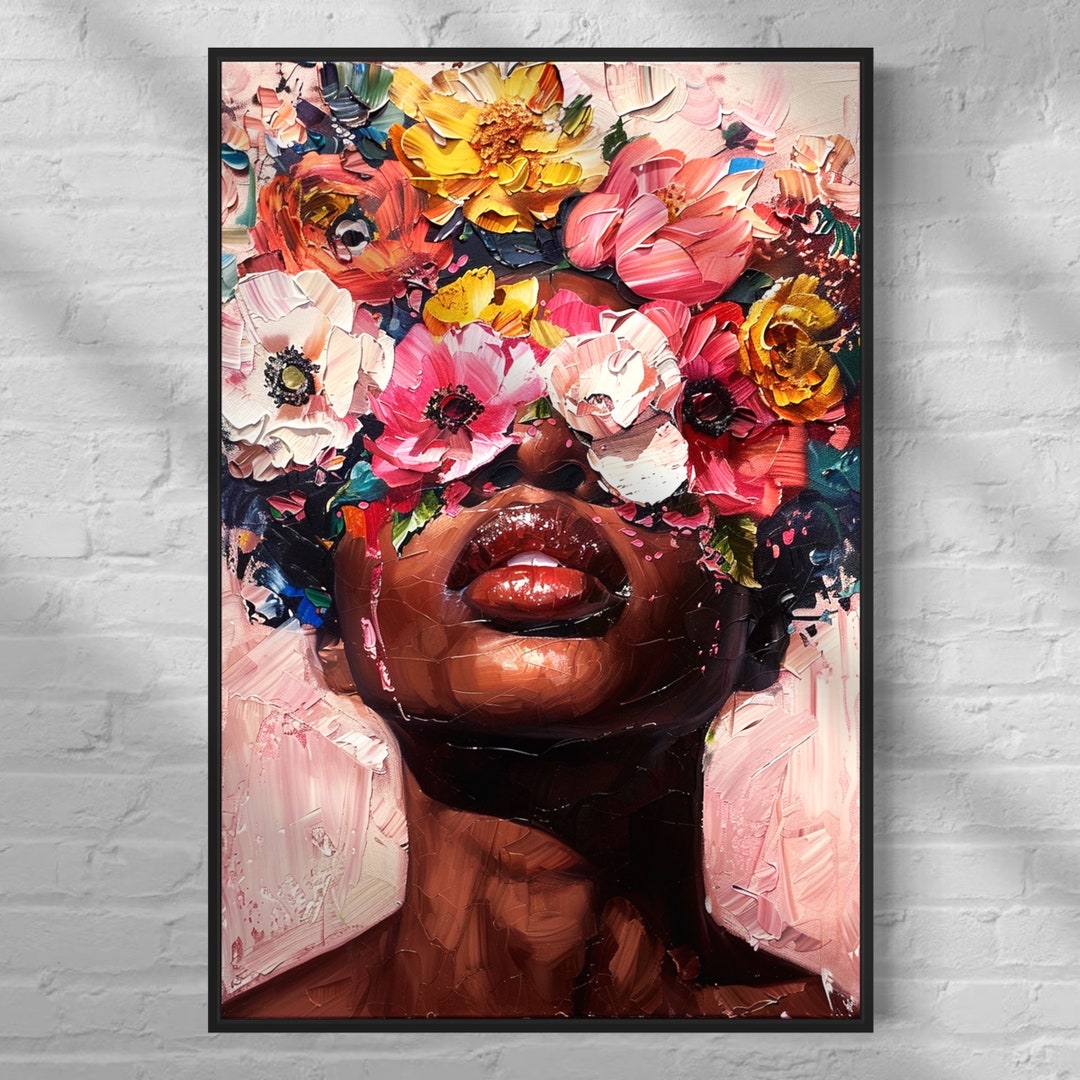 Framed Rose Head Woman Canvas Print, Woman With Flower Head Canvas