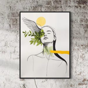Minimalist Woman with Flower Head Canvas Art: Calming Line Art
