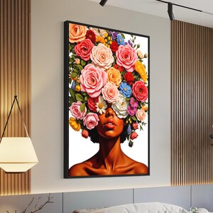 Flower Art, Black Woman Art, African American Art, Afrocentric Art, Black Art Print, Black Female Art, Women with flowers, Black Girl Magic