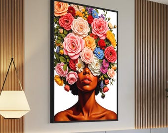 Lámina artística de flores de mujer negra: decoración afrocéntrica para el hogar