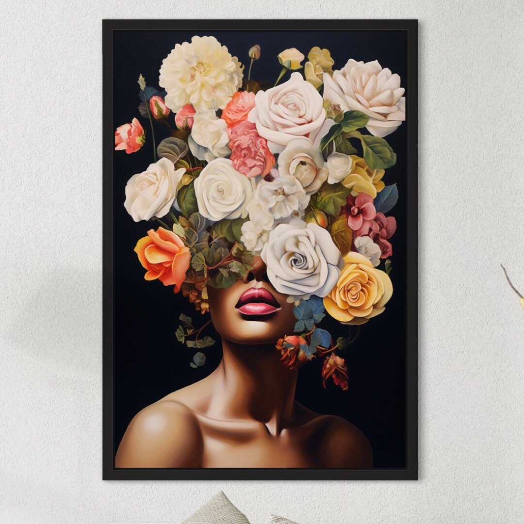 Floral Woman Canvas Print: Elegant Flower Head Wall Art - Etsy