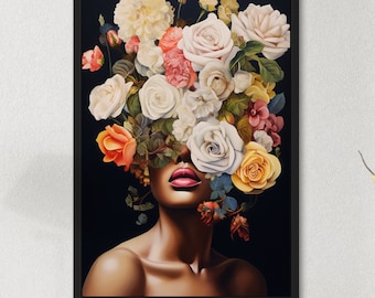 Floral Woman Canvas Print: Elegant Flower Head Wall Art